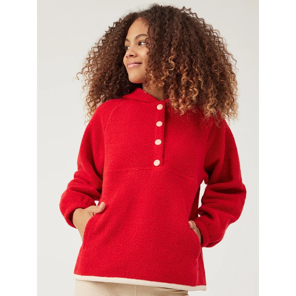 Outdoor Voices Red Wool Fleece Hooded Pullover Sweatshirt Size Small